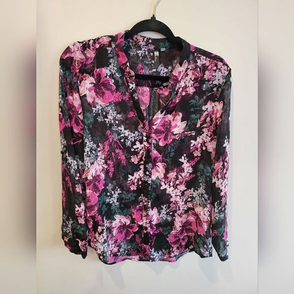 Kut from the Kloth Small Floral Semi Sheer long sleeve button down shirt - Picture 1 of 9
